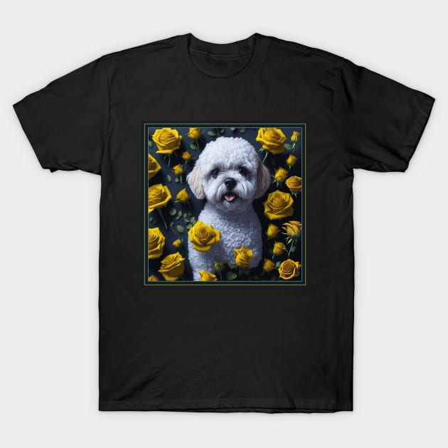 Maltipoo yellow roses T-Shirt by xlhombat